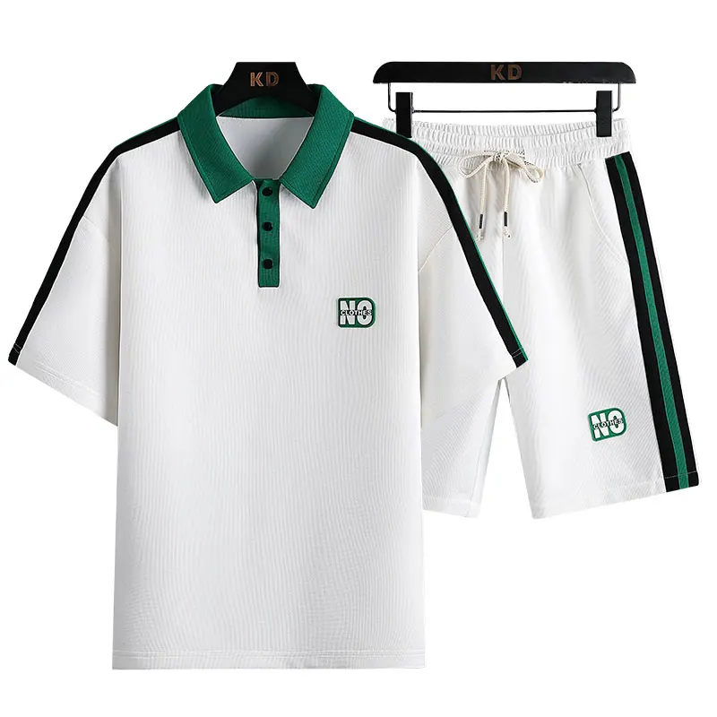 Summer Waffle Men's Sport Suit Summer Casual Polo Shirt Short Sleeve Shorts Fashion Brand Men's Clothing 2023 New
