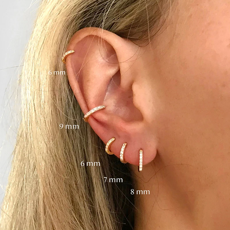 

1 Pair Crystal Zircon Small Hoop Earrings for Women Girls Gold Silver Helix Tragus Cartilage Earring Piercing Jewelry Wholesale