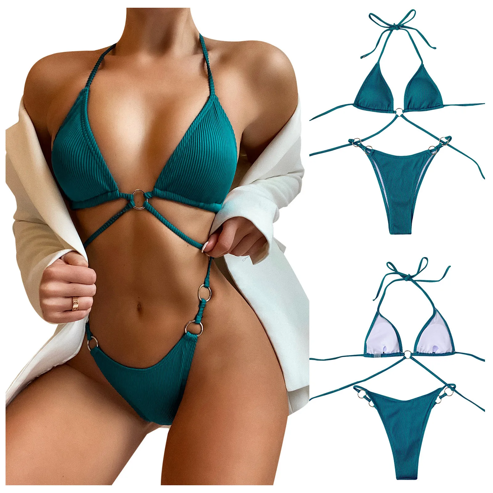 

Раздельный сексуальный комплект с Низким Поясом, Однотонный женский раздельный купальник, цветные купальники с талией, Модный комплект тан...