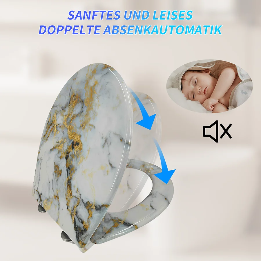 Крышка для унитаза с мраморным принтом жидкое бесшумное медленное закрытие