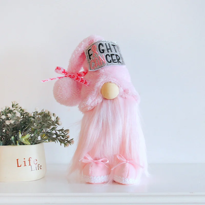

25cm Cute Pink Fight Cancer Faceless Dwarf Dolls Gnome Goblin Plush Toy Table Decor Prop Lovely Elf Doll For Party Ornament
