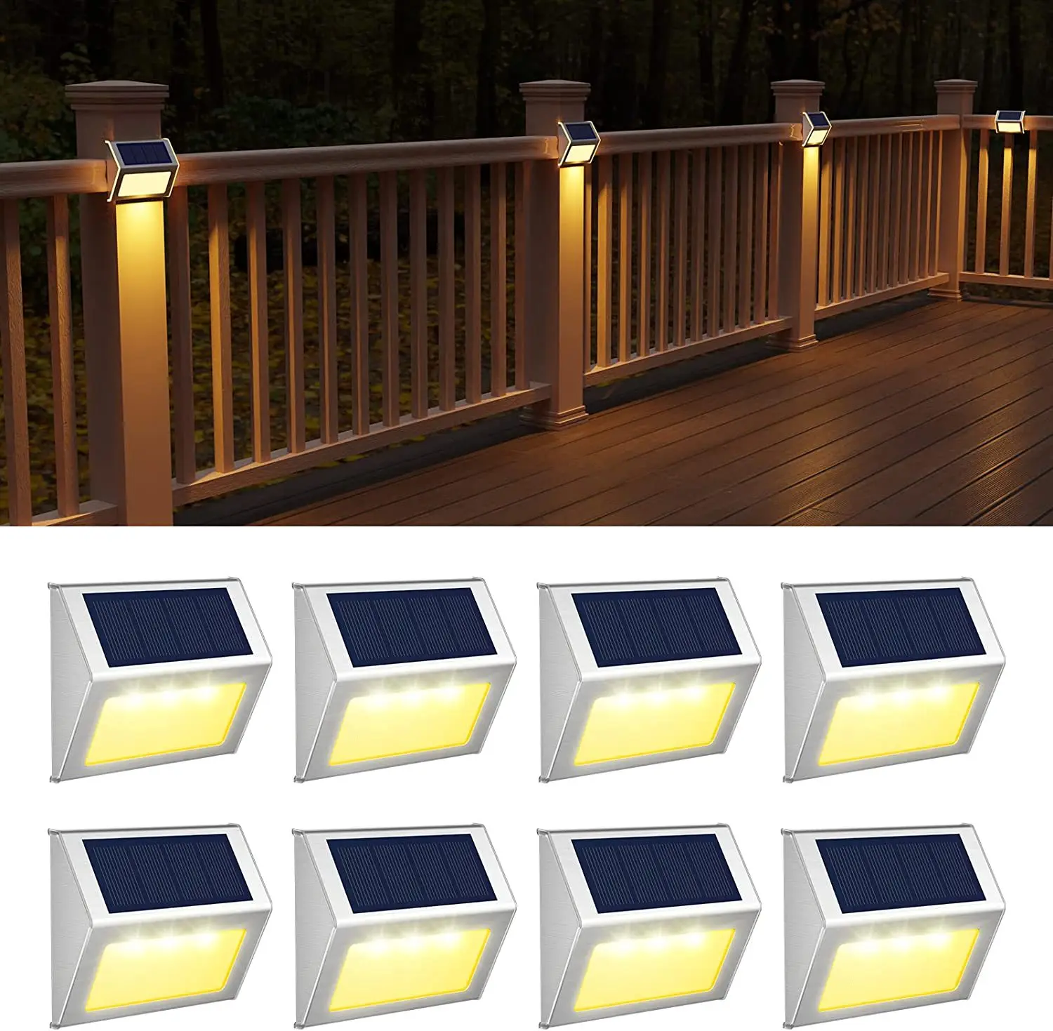 

Solar Fence Light Outdoor Waterproof Solar Deck Light Stainless Steel Step Stair Patio Post Wall Garden Pathway Walkway Lamp