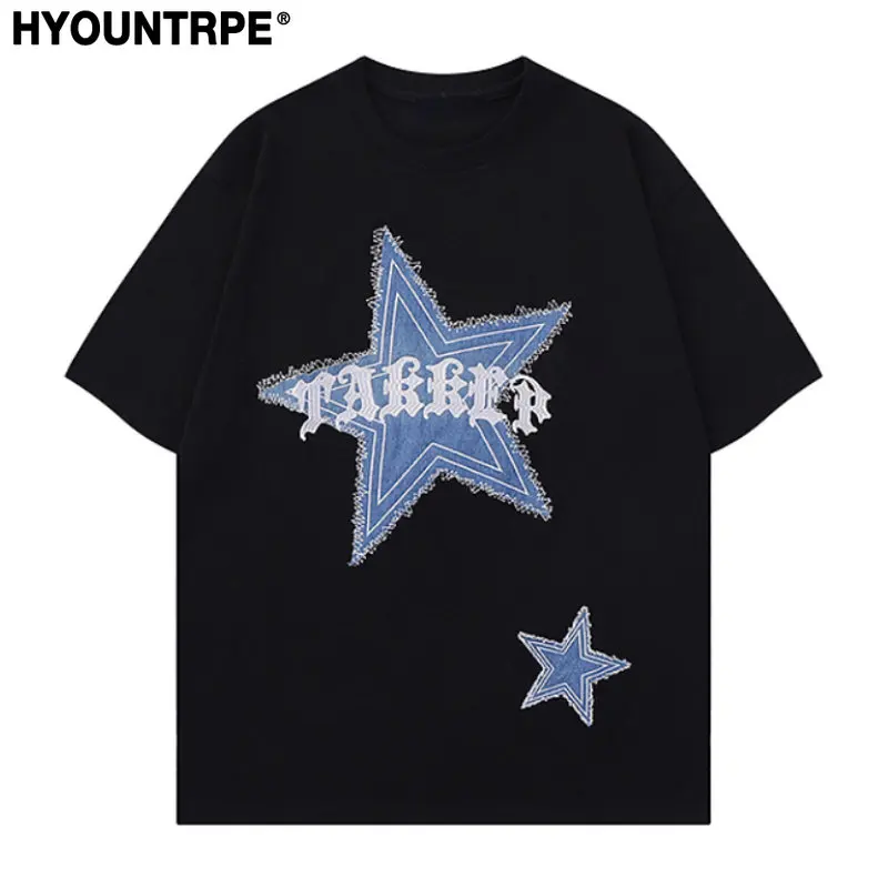 

Футболка мужская оверсайз с вышивкой в виде букв и звезд, уличная одежда в стиле Харадзюку, модная повседневная Свободная рубашка в стиле хип-хоп, Y2K