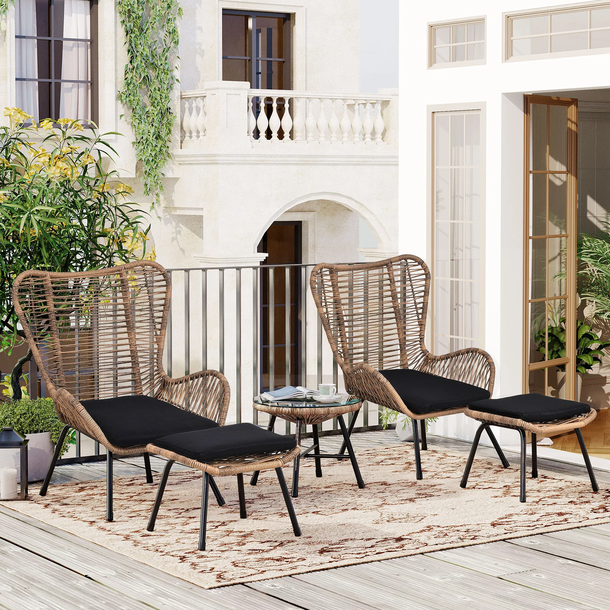 S With Stools And Tempered Glass Tea Table For Balcony