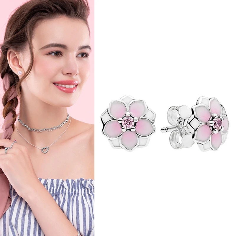 

100% 925 серьги Silver Pan Earrings New Fashion Magnolia Pan Earrings For Women Wedding Gift Fashion Jewelry