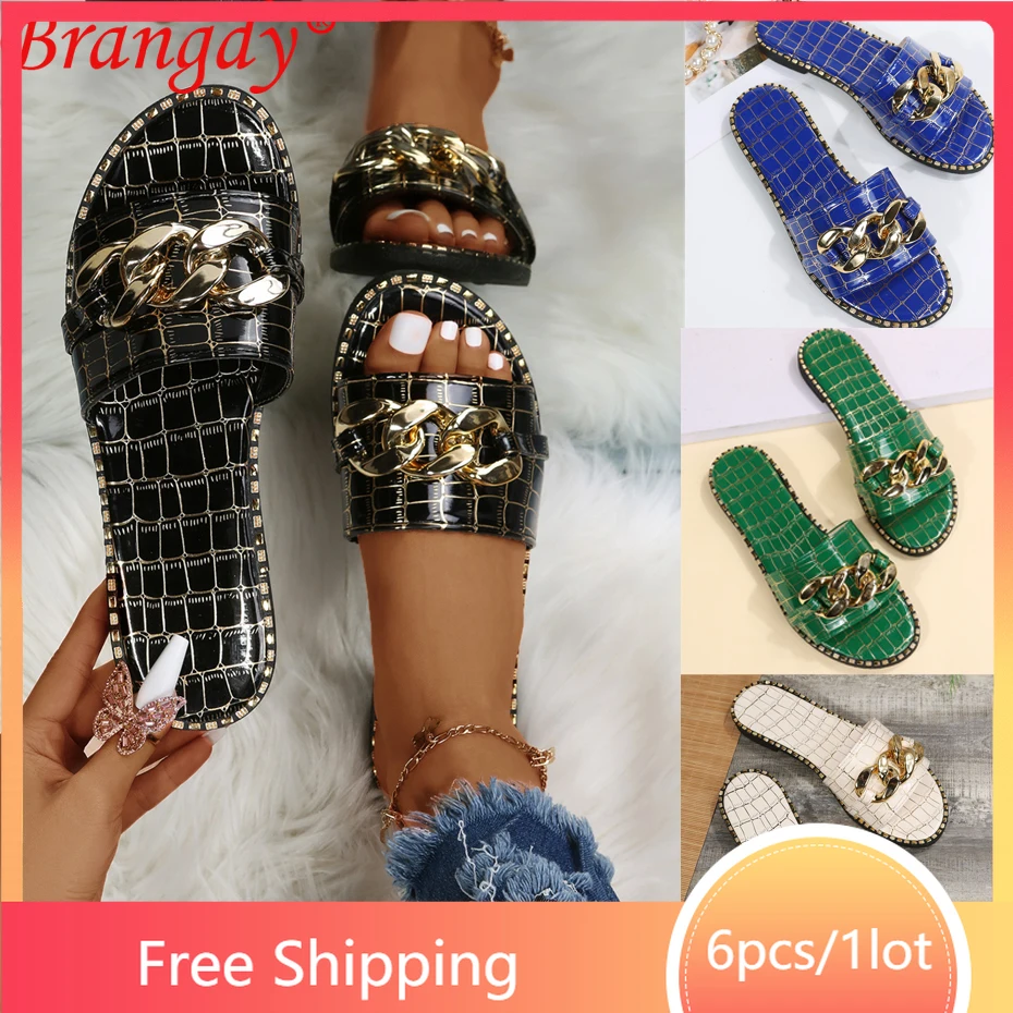 

Сандалии на плоской подошве для женщин, повседневные спортивные шлепанцы, 6 пар, B9551, лето 2022