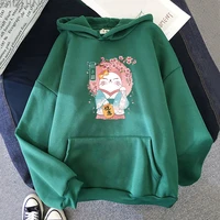 maneki neko hoodie menwomen lucky cat sweatshirt long sleeve pullover cartoon graphic hoody harajuku streetwear unisex clothes