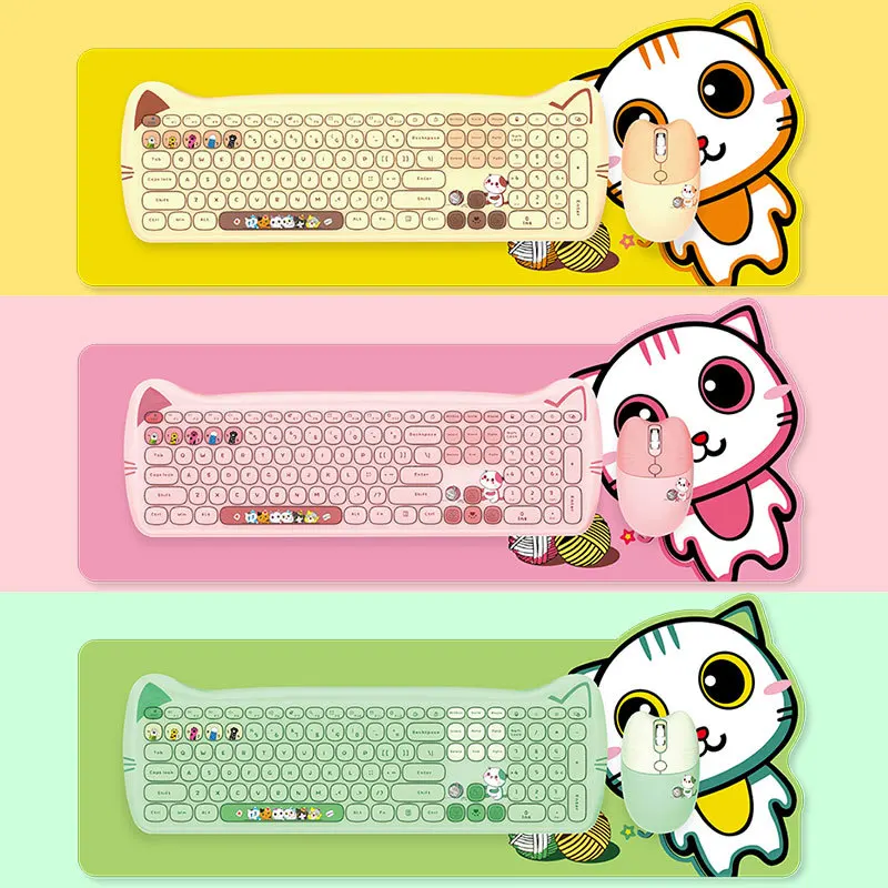 

Cut Cat 2.4G Wireless Ergonomics Keyboard Set Mixed Candy Color Keycap Keyboard Mouse for Laptop PC Conjunto De Teclado E Mouse