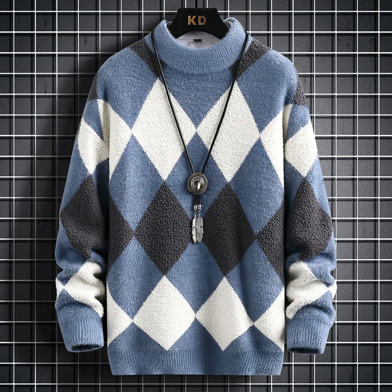 

2022 New Winter Fashion Thick Argyle Sweater Men Luxury Male Pullovers Cashmere Mens Christmas Sweaters Keep Warm Pull Homme