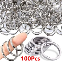 100pcs polished silver color keyring stainless steel hole key ring key chain rhodium plated round split keychain diy wholesale