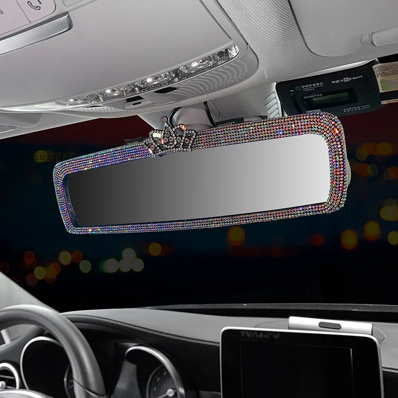 

Crown Bling Crystal Frame Rearview Mirror Auto Decoration Woman High Definition Rear View Mirror Girly Car Accessories Interior