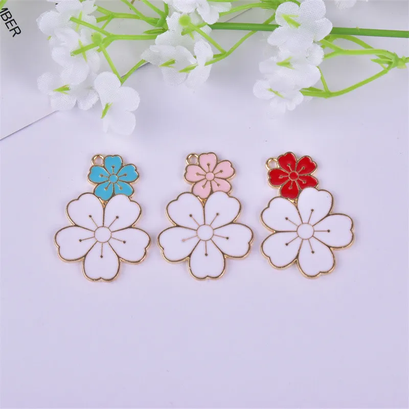 10 шт., подвеска из сплава с цветком вишни, 24 х34 мм