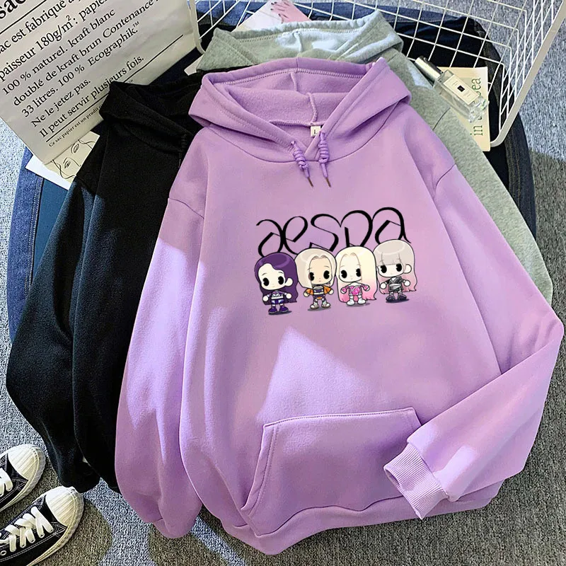

Kpop Aespa Hoodie Korea style Graphic Sweatshirt women Funny Harajuku Winter woman Clothes Hoody Female 90s Drposhipping