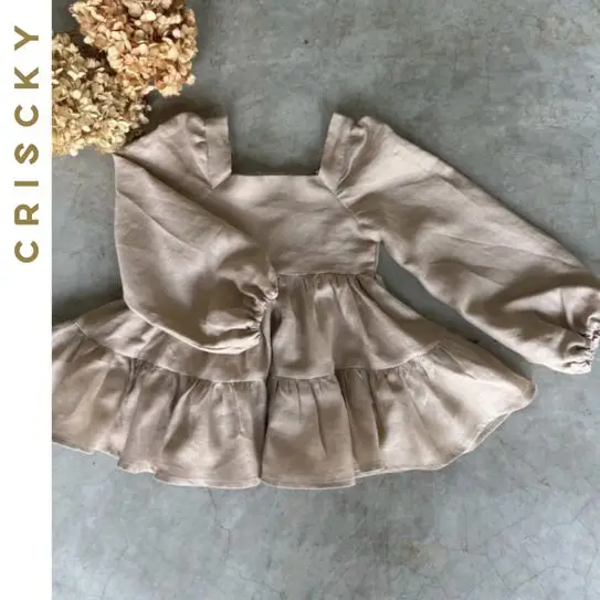

2023 Baby Girls Casual Clothes Lovely Kids Autumn Solid Square Collar Pleated Dress for Toddler Infant Children 2 To 6 Years