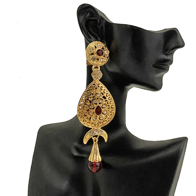 

Chic Moroccan Earrings Women Gold Color Long Drop Earrings Hanging Crystal Beads Arabian Wedding Jewelry Bridal Gifts