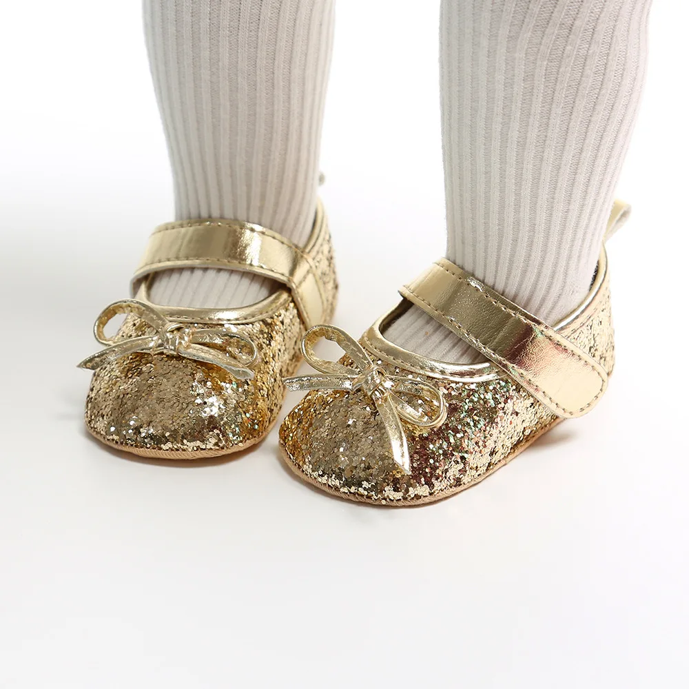 

Newborn Baby Girl Shoes Sequins Buckle Strap Shoes Soft Sole Shoes Kids Party Princess Prewalker 0-18M