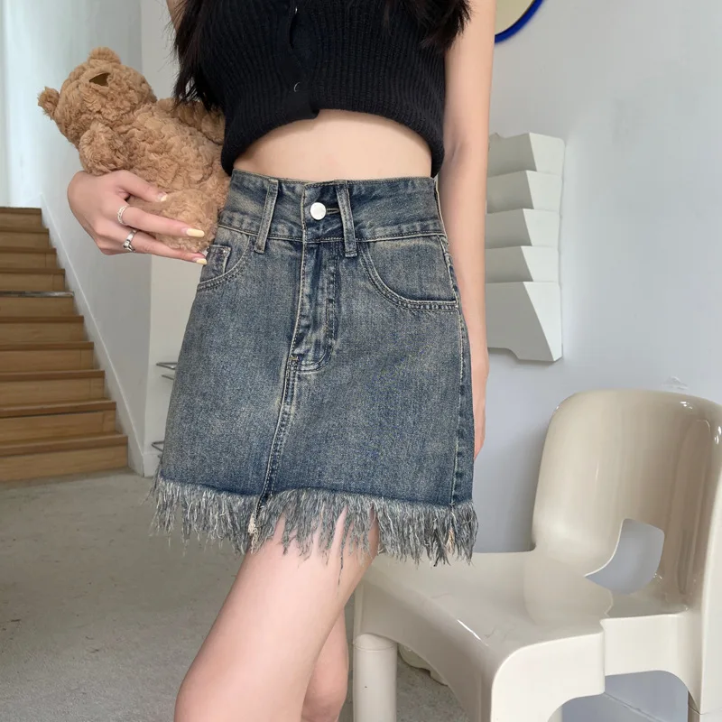 

Summer Denim Skirt Women Korean Fashion High Waist Tassel Package Hip Mini Skirt Hot Street Trend Y2K Jean Skirts for Women