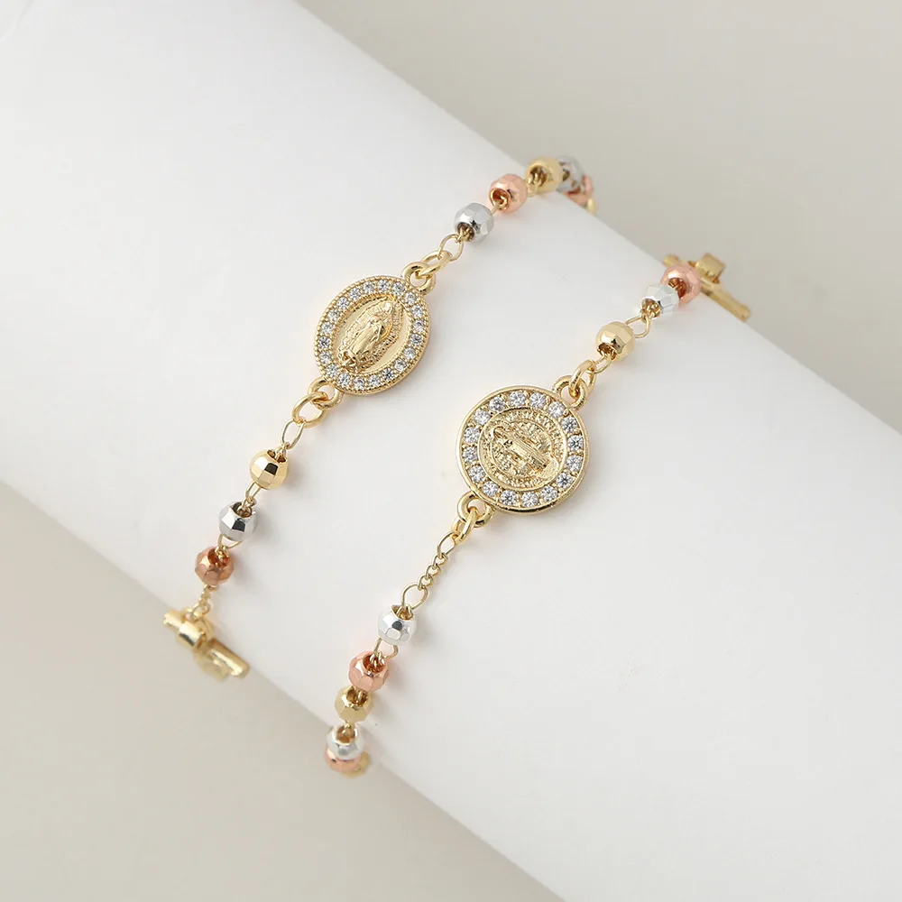 Новый религиозный медный Четки из бисера браслет с крестом для женщин кубический