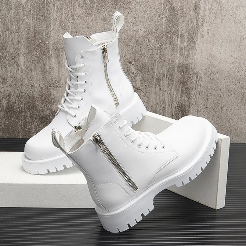 Белые мужские Ботинки Martin увеличивающие рост ботинки челси на толстой подошве