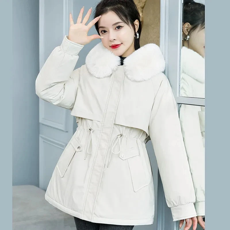 

Down Cotton Jacket Women Autumn Winter 2023 New Large Size Hooded Long Cotton Coat Fashion Casual Loose Thick Parkas Womens