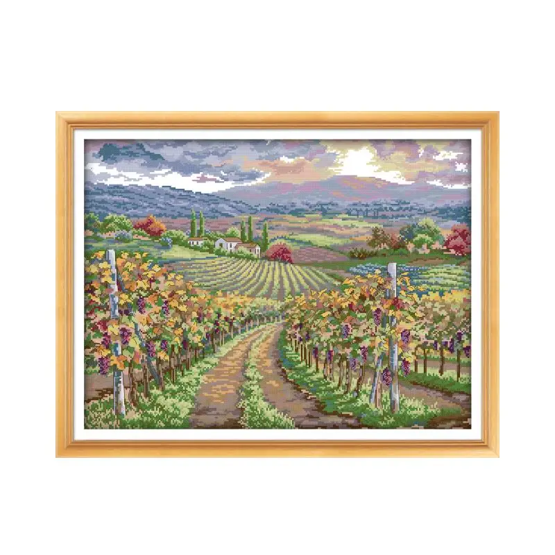 

Joy Sunday Cross Stitch Kits Vineyard Scenery Printing Stamped 14CT 11CT DIY Counted Fabric Handmade Embroidery Needlework Sets