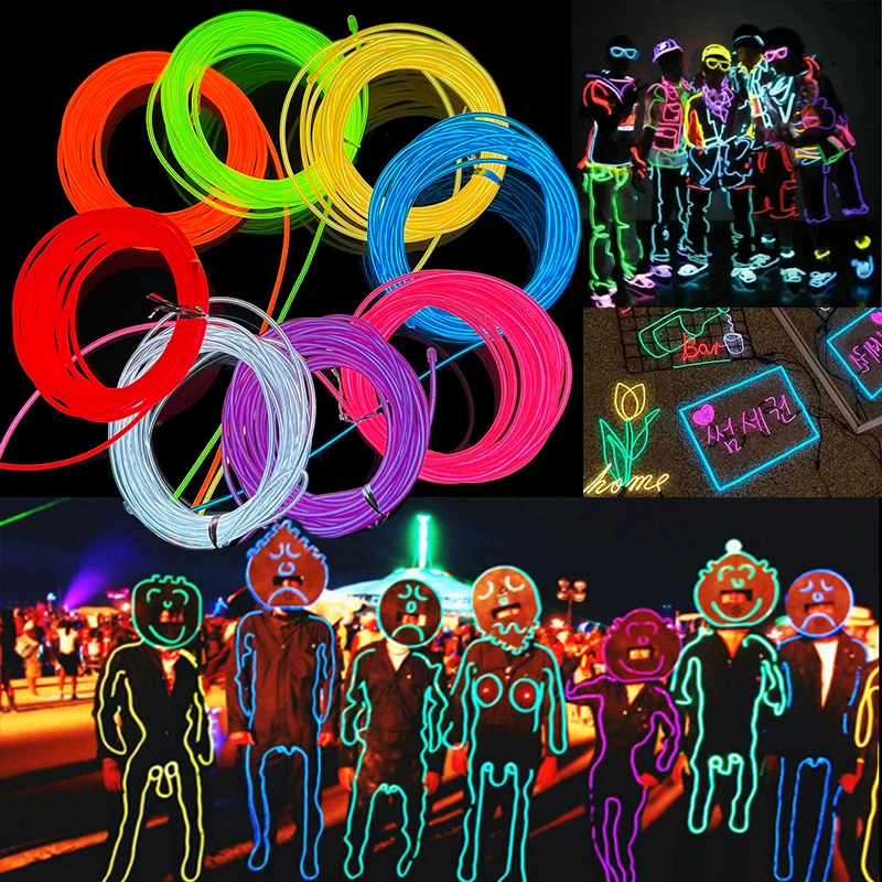 

Party Cosplay Glowing Props LED Neon EL Wire Cable Glowing in Dark Costumes Clothing Luminous Accessories Birthday Decorations