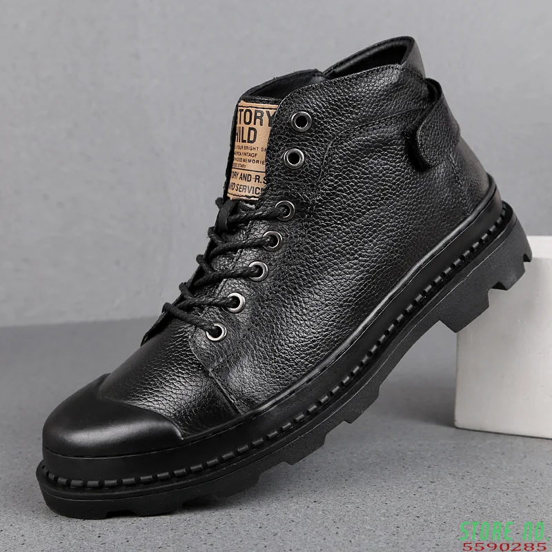 

Classic Winter Men Boots Thick Plush Warm Male Snow Boots Italy Handmade Man Ankle Boots Waterproof Non-slip Man Genuine Leather