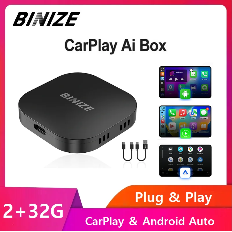 Binize Carplay Ai Box Android 13.0 Беспроводной Carplay/Android Auto 4-ядерный 2G 32G для Volvo Mazda VW Kia Toyota