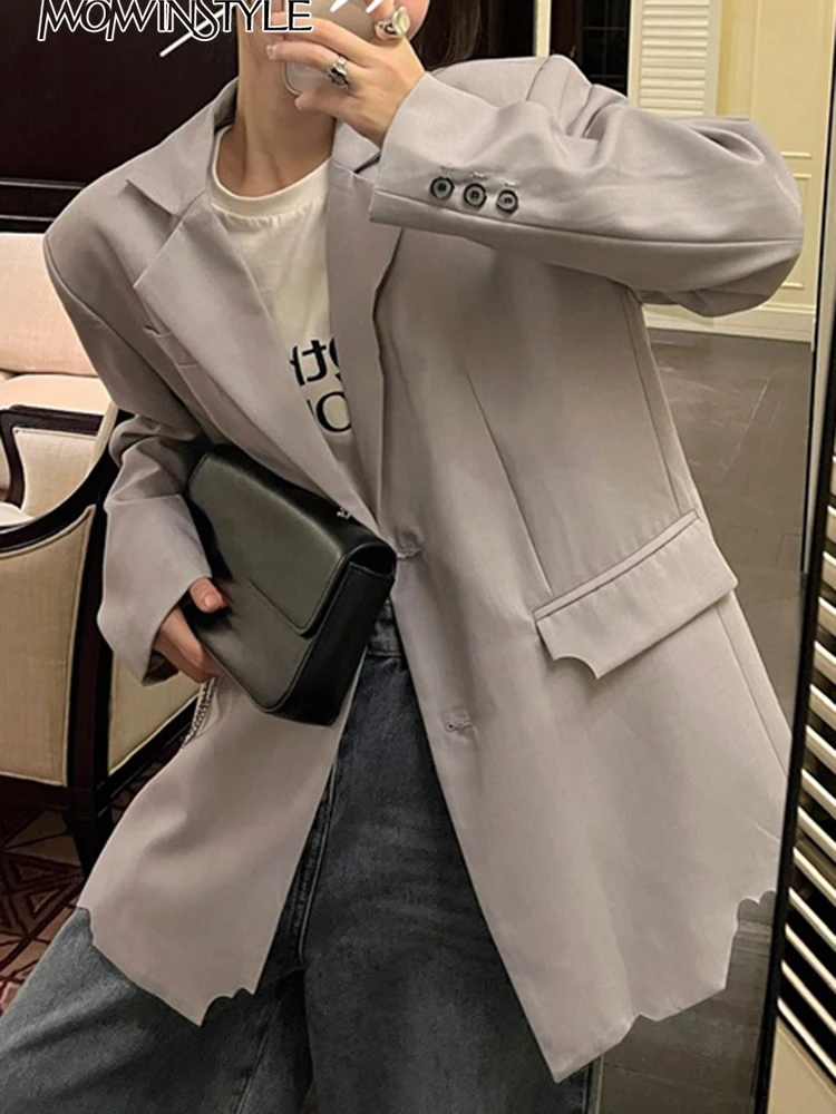 

Женский Асимметричный однотонный Блейзер TWOTWIN, повседневный свободный блейзер с английским воротником и длинным рукавом, осенняя одежда, ...