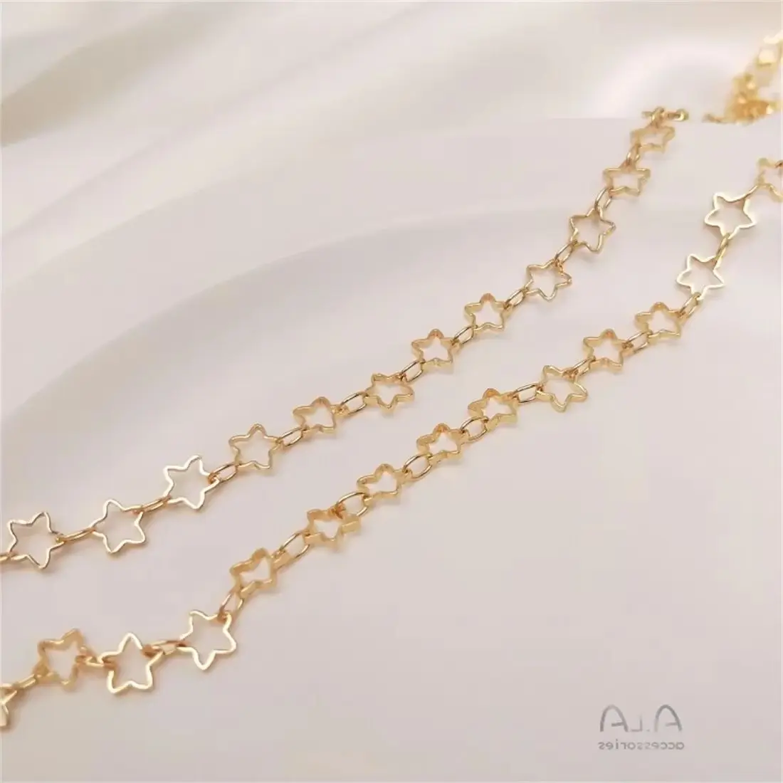 14 К Натуральное Золото 5 мм Маленькая Пятиконечная Звезда Цепочка Свободная