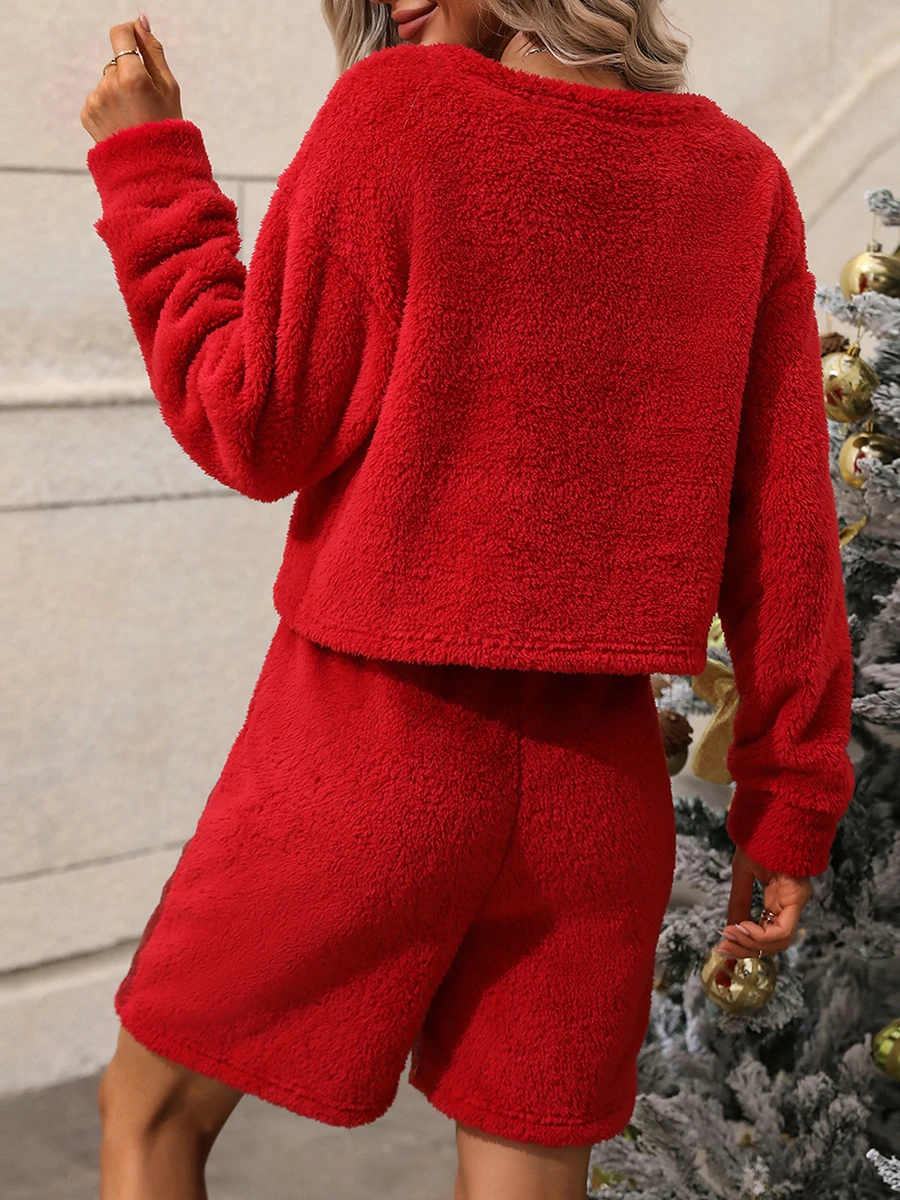 Женские осенние наряды флисовые топы с длинными рукавами и круглым вырезом