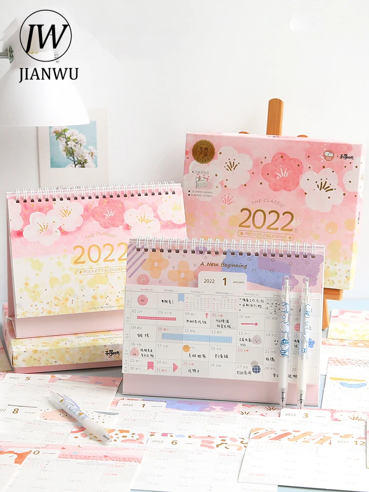 JIANWU 2022 мультфильм милый большой Карманный стол календарь Подарочная коробка Kawaii
