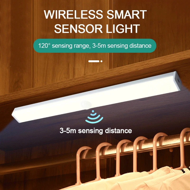 

LED Automatic Wireless Human Body Induction Night Light Bar USB Charging Kitchen Cabinet Wardrobe Wall Lamp Lighting Decoration
