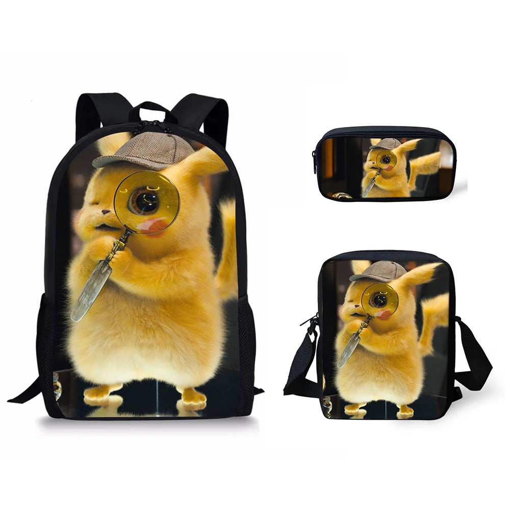 HALYUNASC 3PCs/Set Children's School Backpack Cartoon Detective-Baokemon Pattern School Bags Teenagers Book-Bags Set
