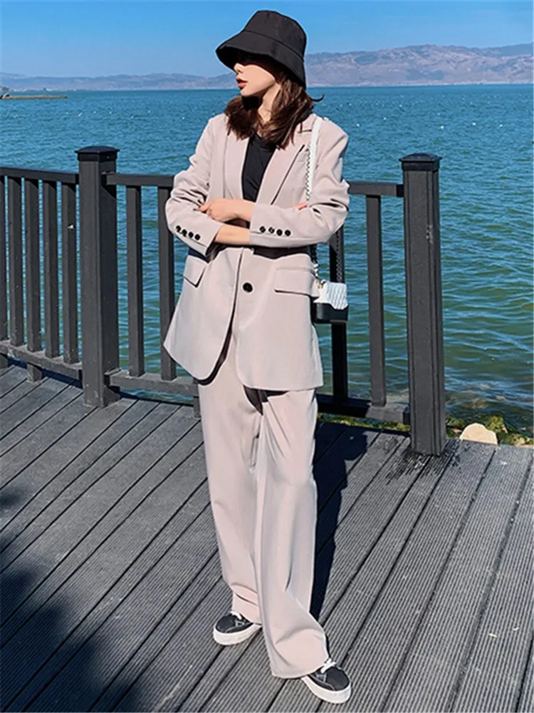

Elegant Fashion Two Piece Set Women Beige Blazer and Pants Suits 2022 Spring Autumn Korean Slim Casual Jacket Coat Outfits 2306