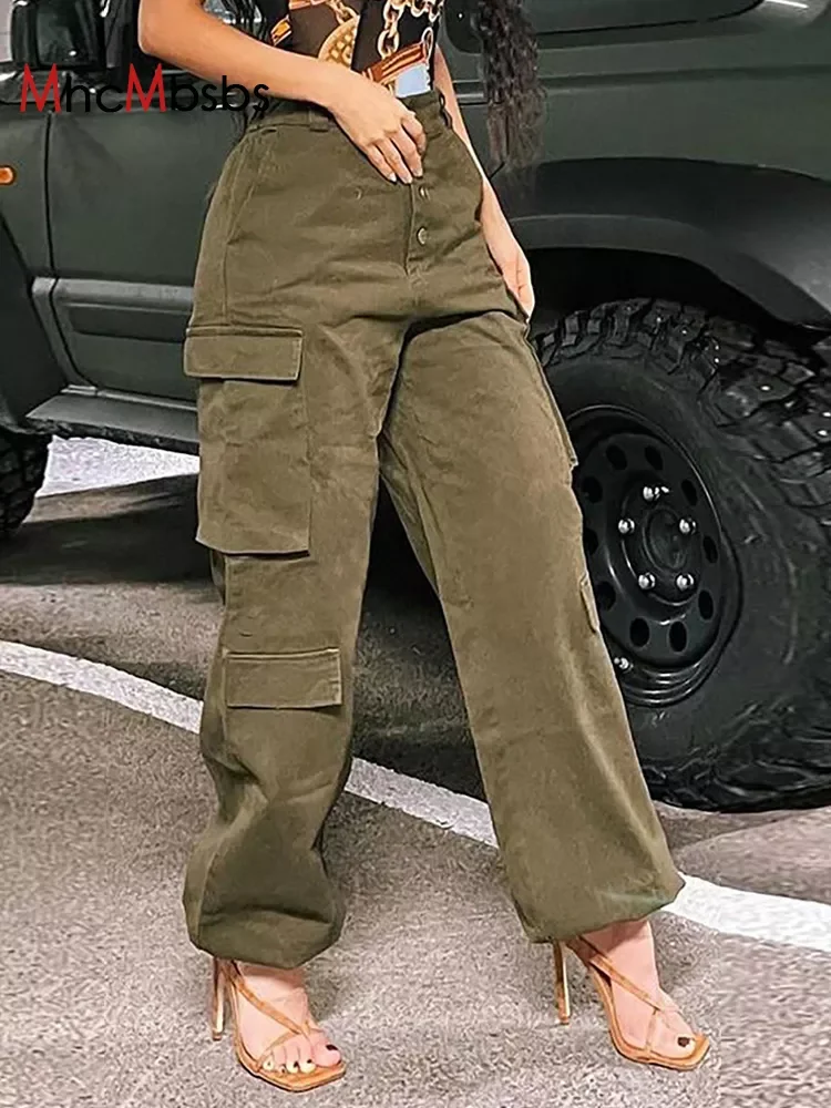 

Новые женские сафари-шаровары с высокой талией и карманами, винтажные повседневные свободные спортивные брюки-карго, лето 2022, Харадзюку, ме...