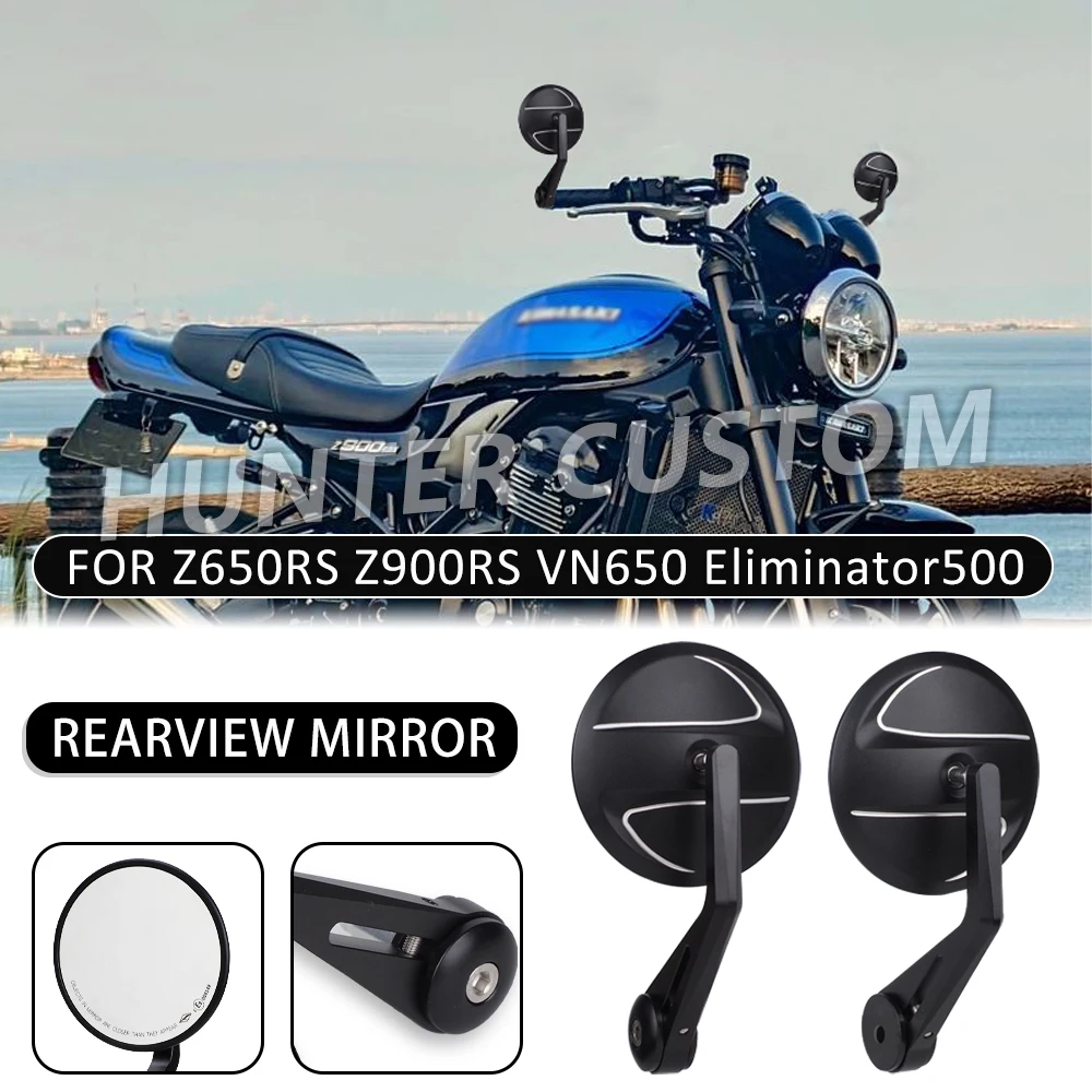 Фото Зеркало заднего вида в ретро-стиле для KAWASAKI Z900RS Z650RS / Eliminator500 / Vulcan S 650, алюминиевое зеркало заднего вида с ЧПУ для руля №1
