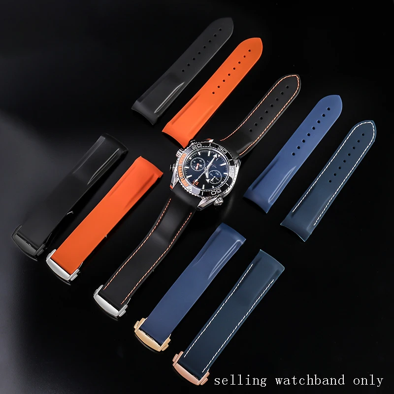 

22mm Silicone Watch Band For Omega Planet Ocean 600 Quarter Orange Seamaster 300 Rubber Strap Curved End WaterProof Men Bracelet