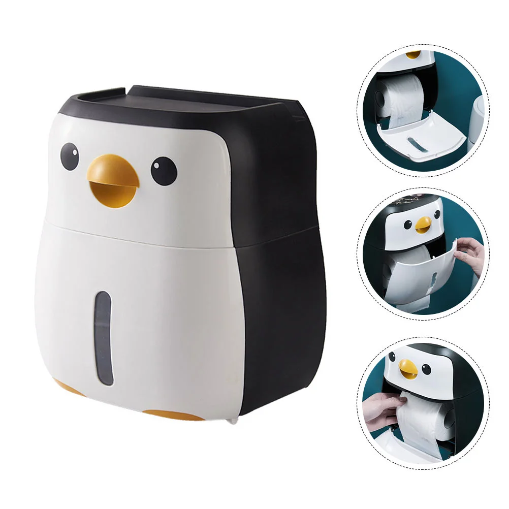 

1Pc Lovely Penguin Tissue Box Bathroom Waterproof Roll Paper Box Black White