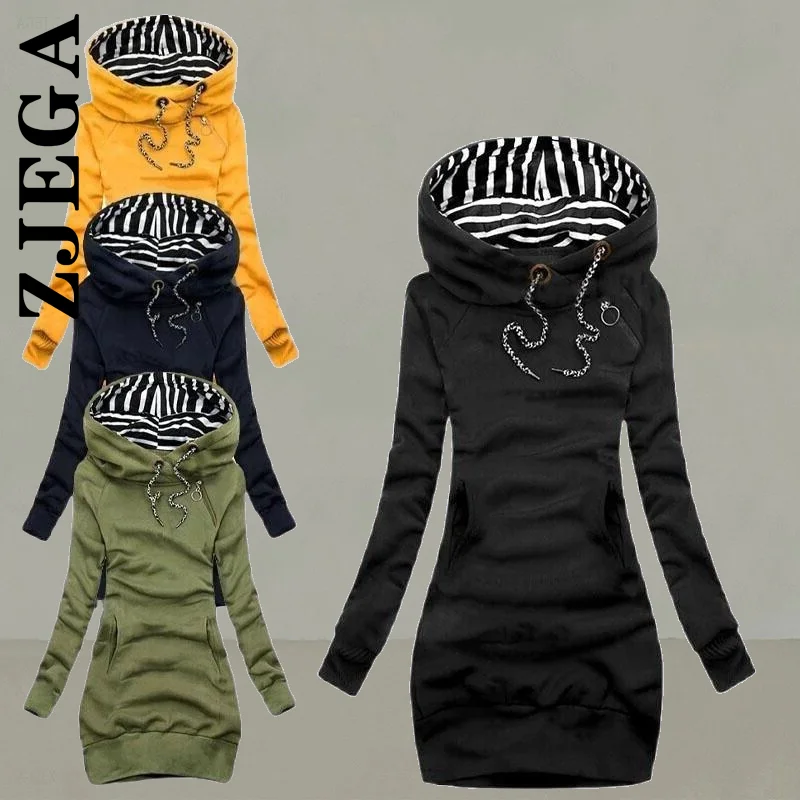 

Zjega New Dress Women Popular Long Sleeve Hoodie Pullover Dress Vintage Slim Robe Korean Vestidos Female Woman Clothes