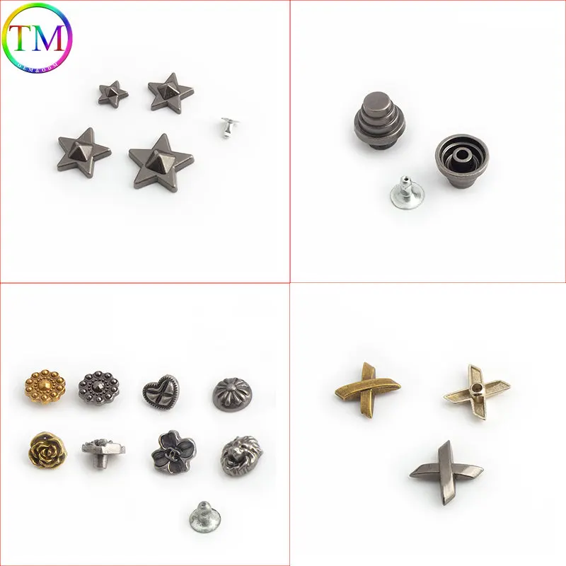 50-200 Pieces Heart Shape Metal Screwback Rivets Studs Five Points Star Pentacle Rivets Leather Craft Clothes Diy Accessories