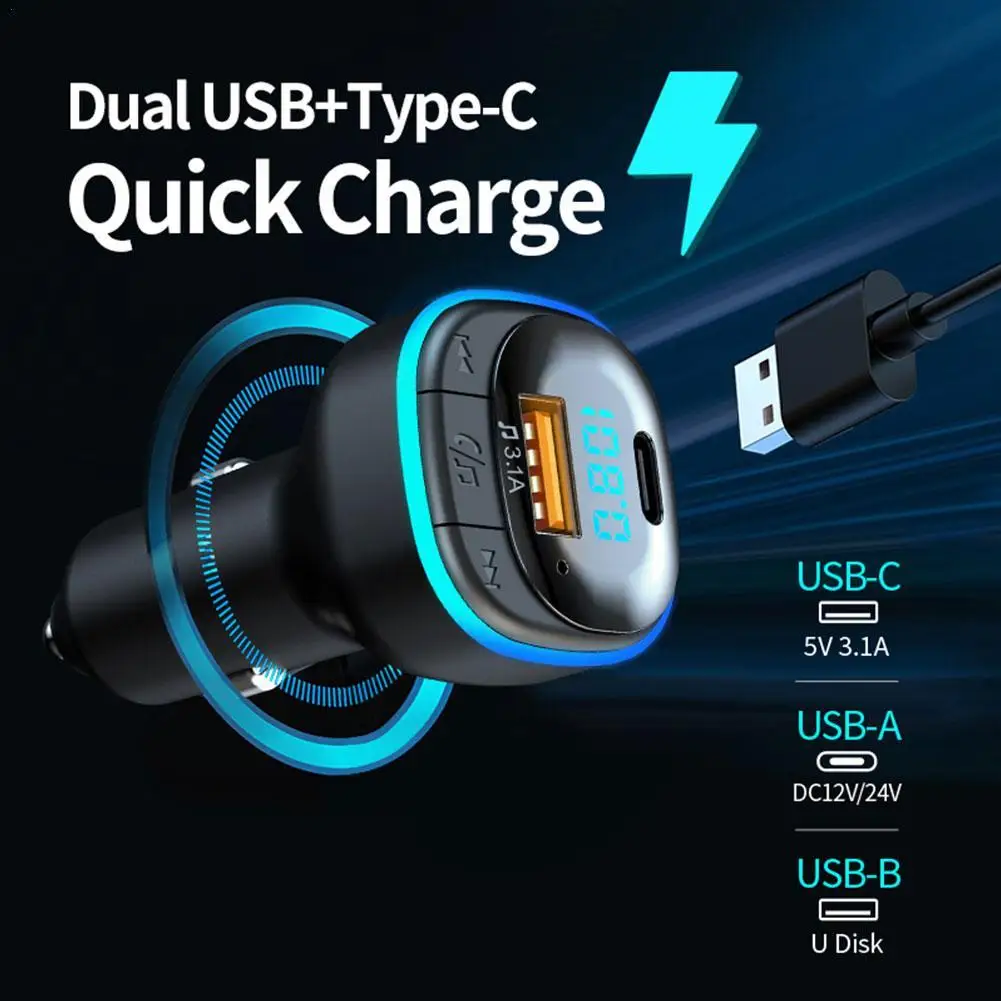 

Car Bluetooth 5.0 Charger Hands-Free MP3 FM Transmitter Bluetooth Car Charger PD 25W Fast Charger Car Adapter Audio Receiver