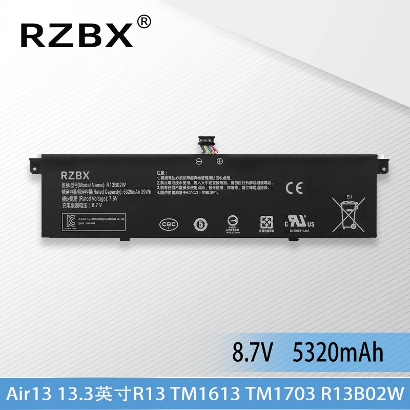

Аккумулятор RZBX R13B01W R13B02W для ноутбука Xiaomi Timi TM1604 TM1613 TM1703 (13 дюймов, 13,3 дюйма) 161301-01 161301-07 161301-CG/FC