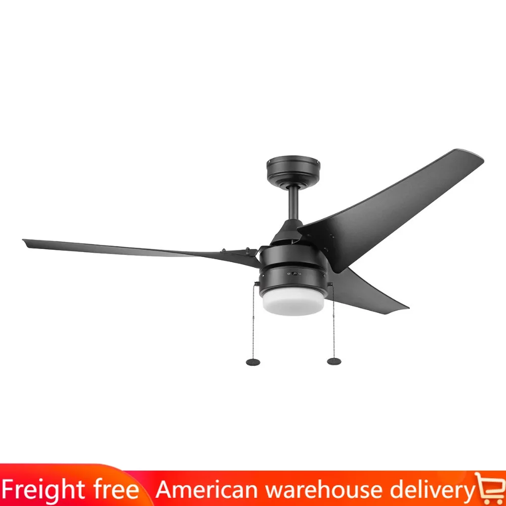 

Light Kit Ceiling Fan With Lighting 56” Black Indoor/Outdoor Ceiling Fan With 3 Blades Pull Chains & Reverse Airflow Control
