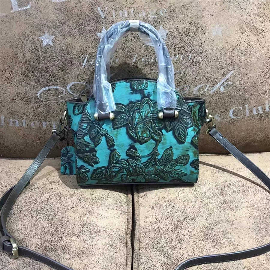 

Pure handmade genuine leather bag women 2022 trend small real cowhide handbag vintage floral shoulder bags
