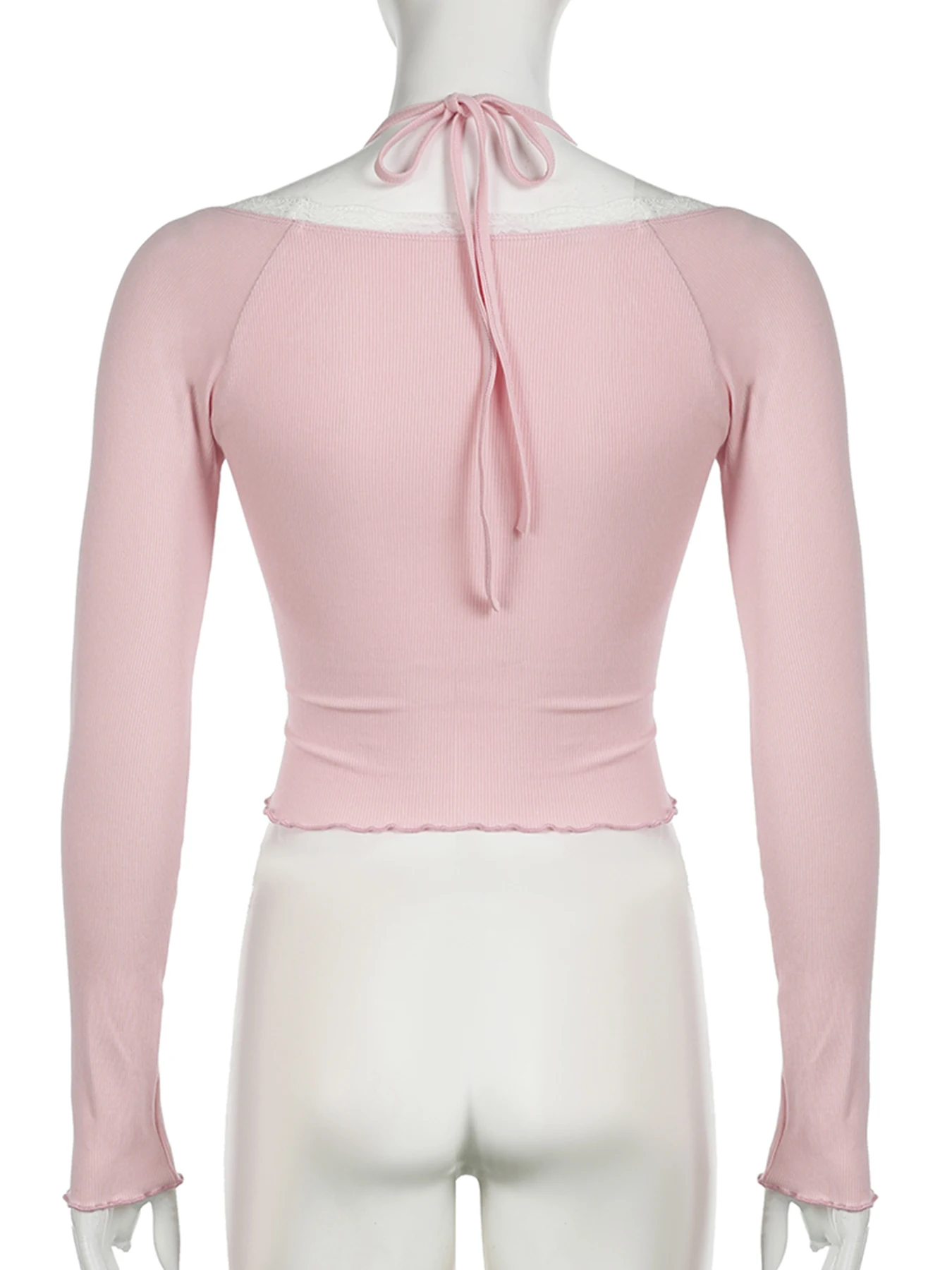 Футболка на шнуровке с имитацией двух предметов однотонная длинным рукавом