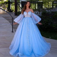 fivsole blue quinceanera dresses 2022 sweetheart puff sleeves appliques tulle princess sweet 16 ball gown vestidos de 15 a%c3%b1os