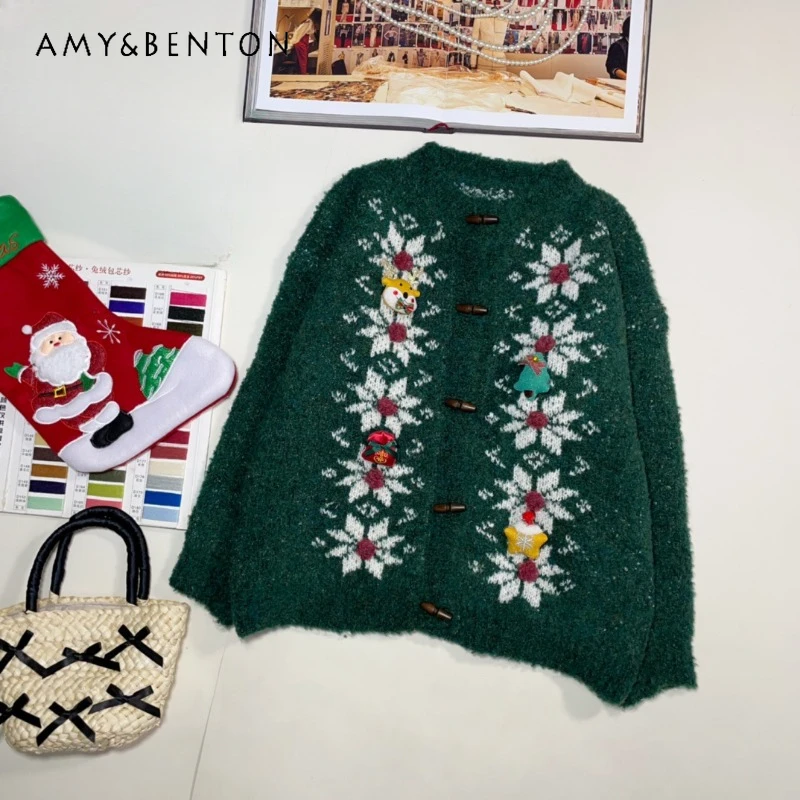 Популярный дизайн кардиган топ винтажный Рождественский элемент брошь