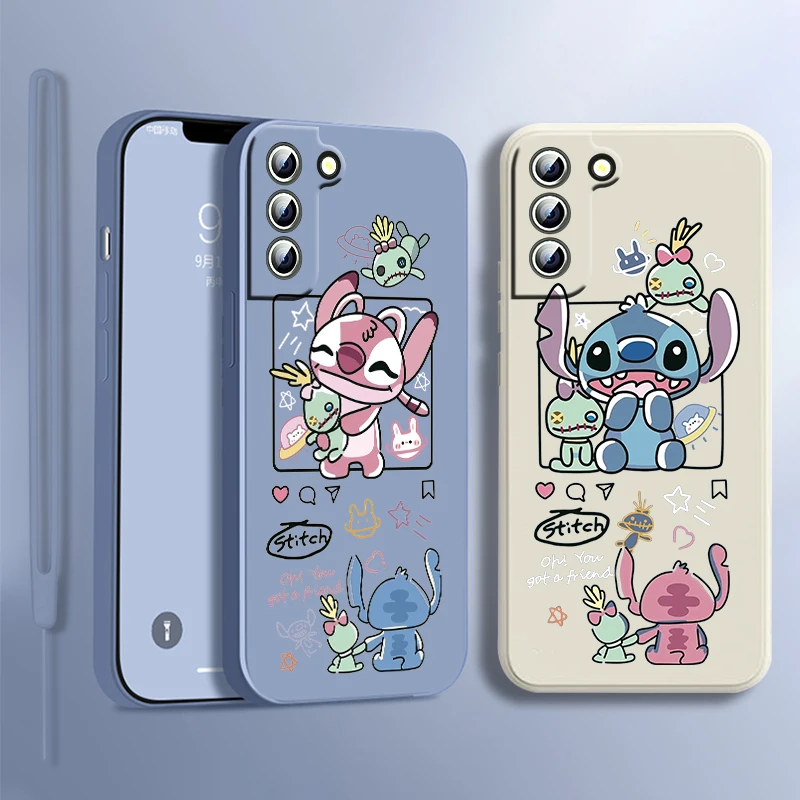 

Stitch Lilo Cute For Samsung Galaxy S23 S22 S21 S20 S10 S9 Ultra Plus Pro FE Liquid Rope Silicone Soft Phone Case Coque Capa