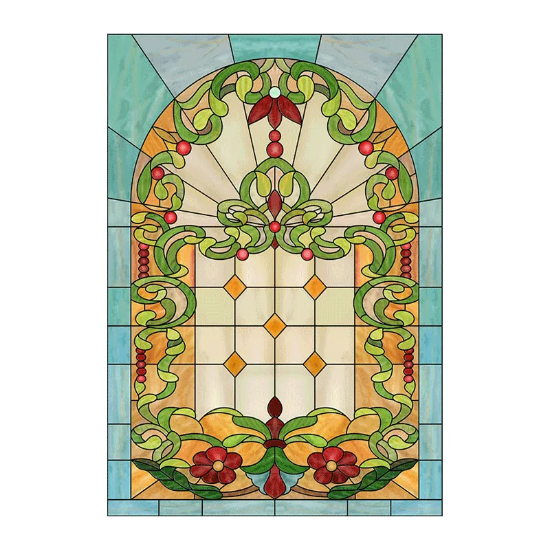 Painted Glass Frosted Art Window Paper Sliding Door Kitchen Bathroom Tiffan Retro Church Film Sticker